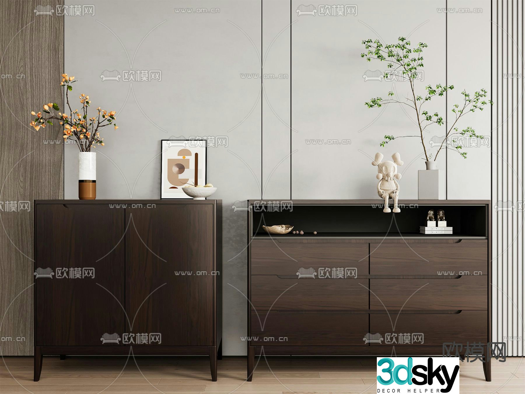 New Chinese style chest of drawers side cabinet entrance cabinet 3D model