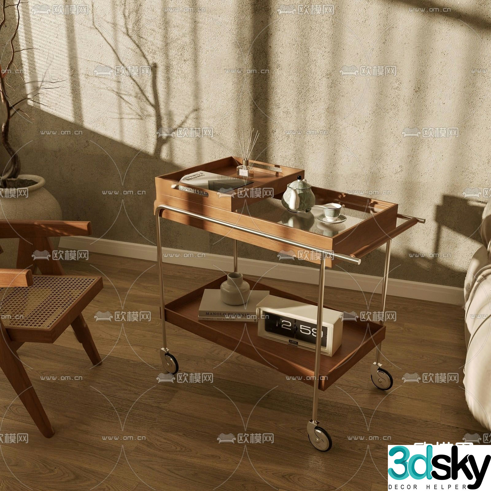 Mobile side table corner table trolley 3D model
