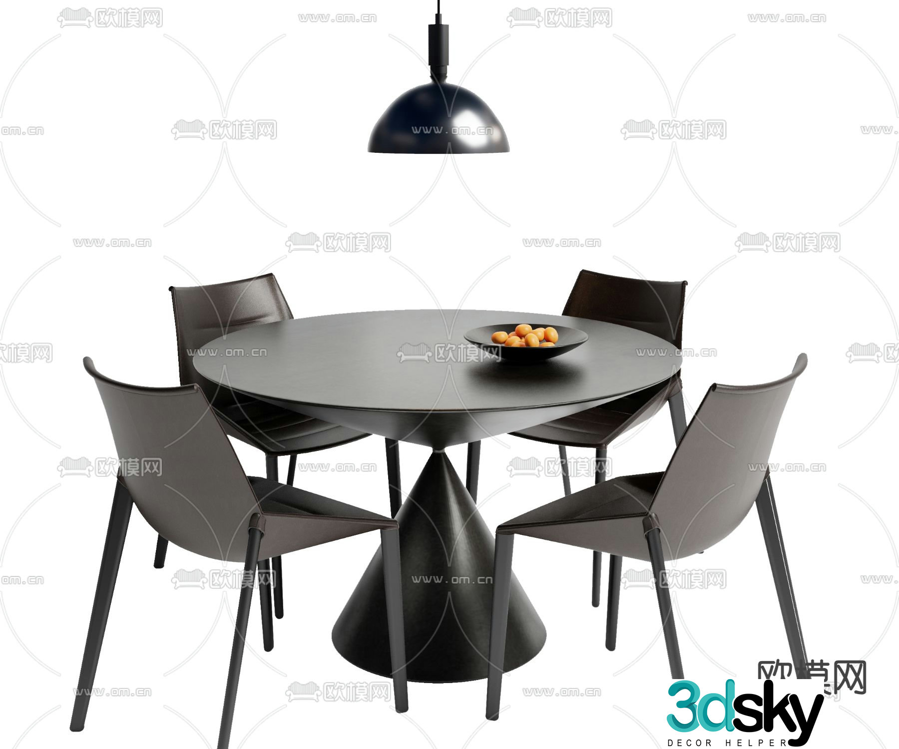Round dining table and chair 3d model