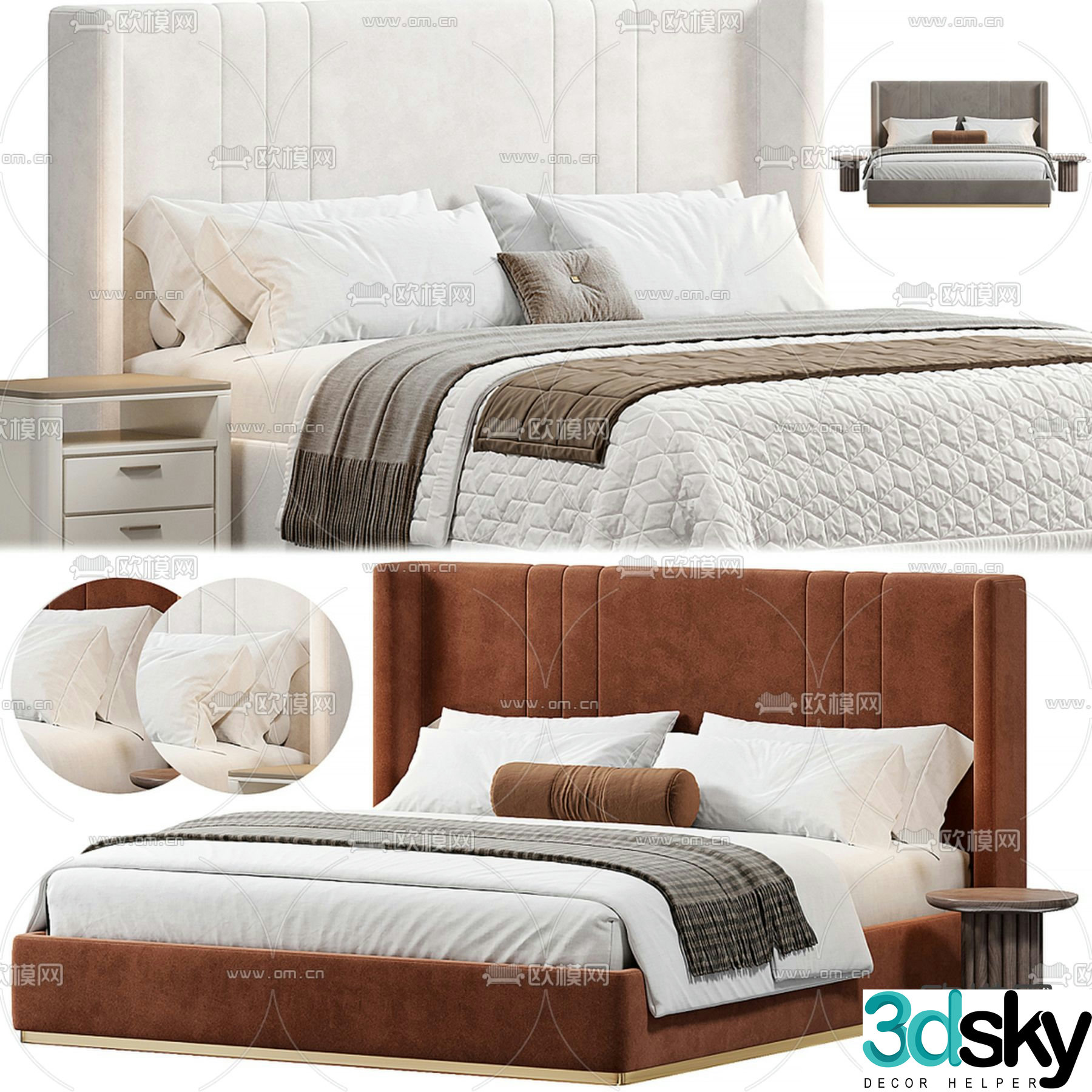 Modern double bed 3d model