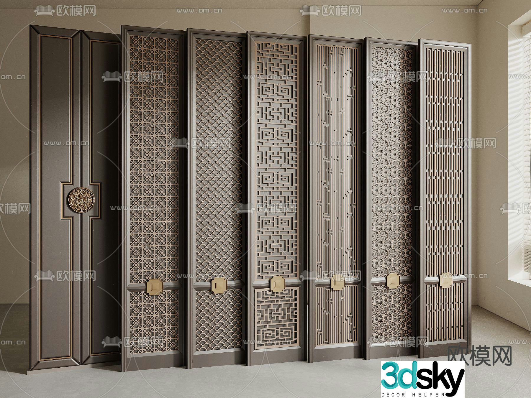 New Chinese style wainscot modeling board partition 3D model