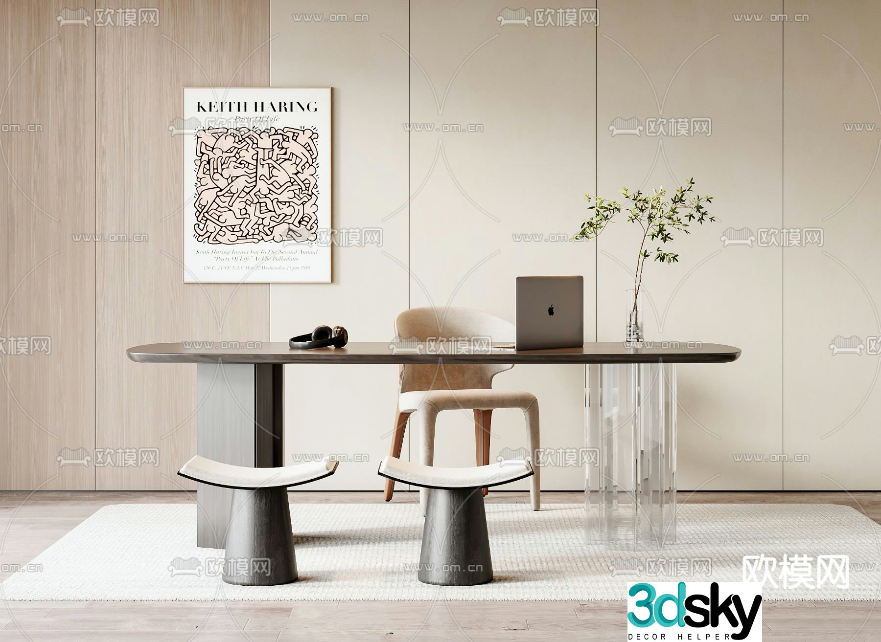 Modern desk writing desk computer desk 3d model