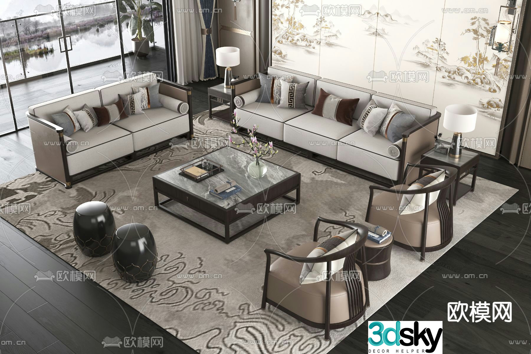 New Chinese style modular sofa 3d model