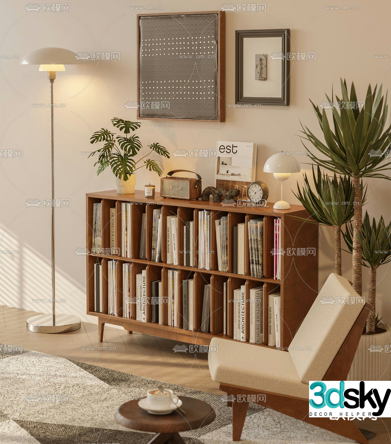 Middle-aged bookcase low cabinet display cabinet 3D model