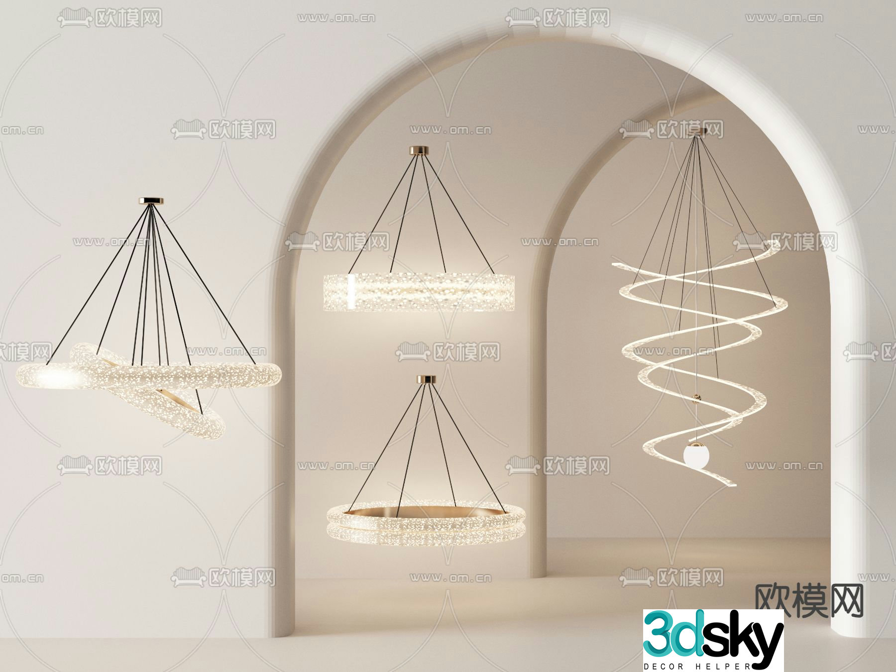 Light luxury chandelier ring chandelier 3d model