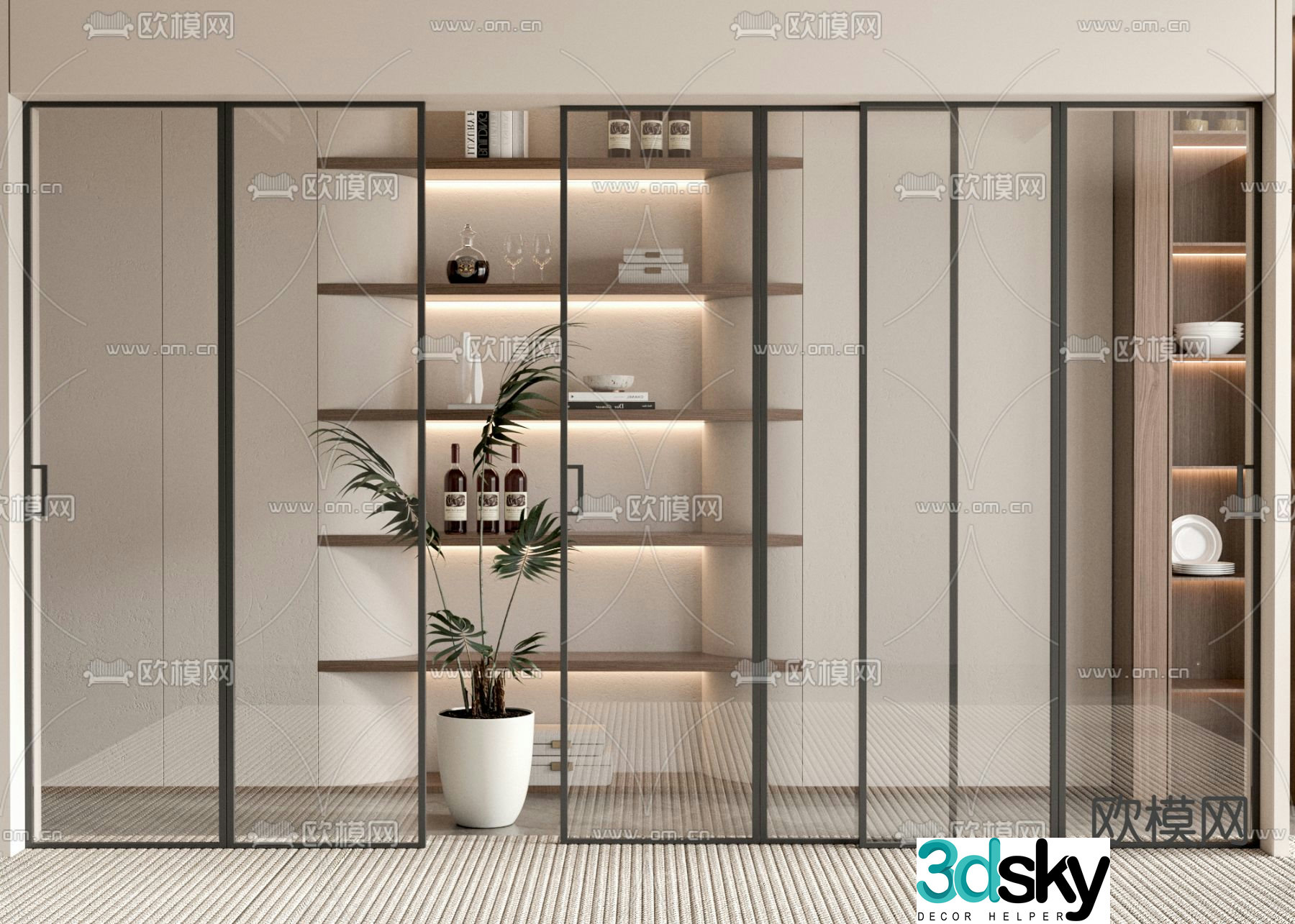 Glass sliding door Balcony sliding door Kitchen door 3D model