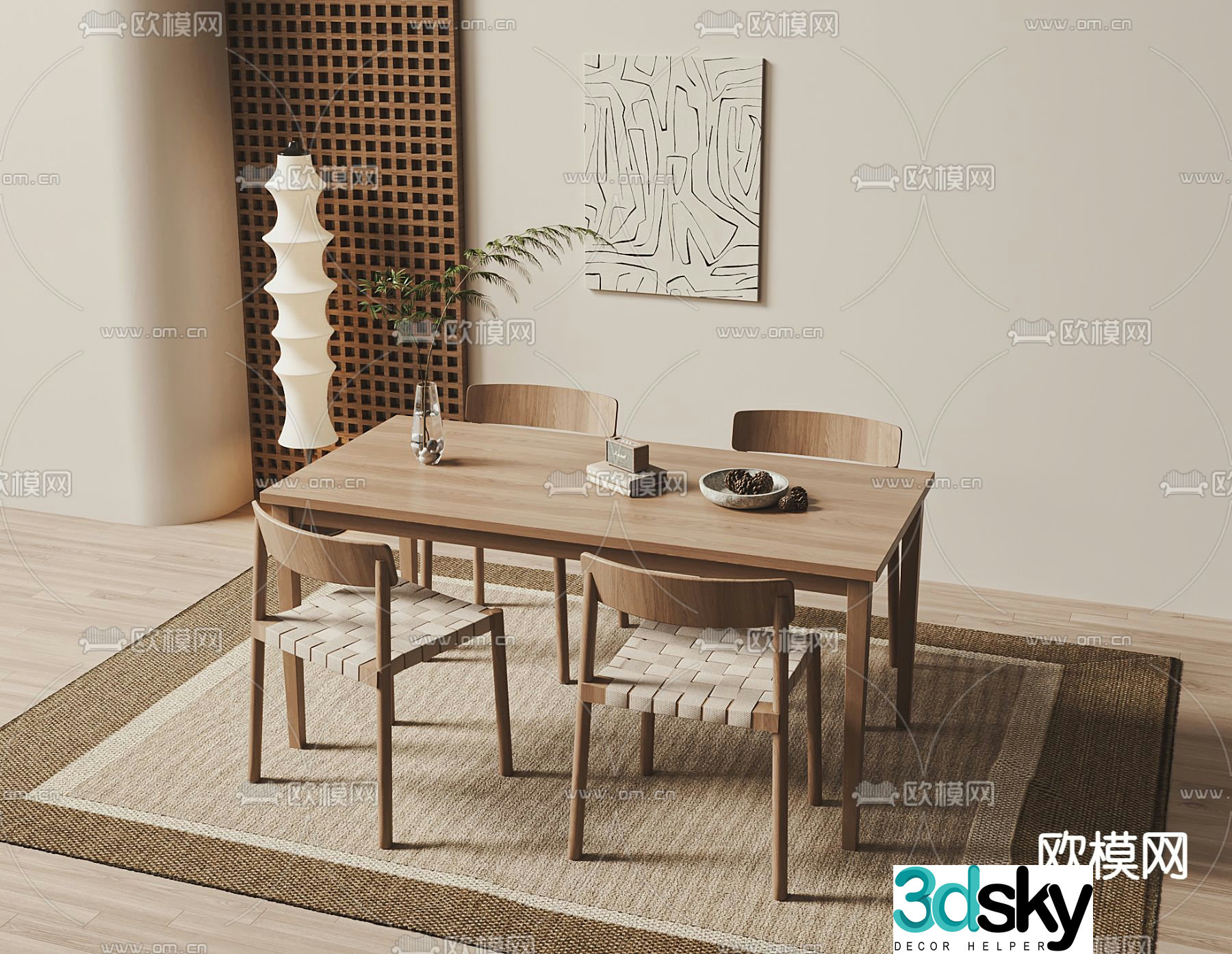 Bar dining table and chairs log dining table 3d model