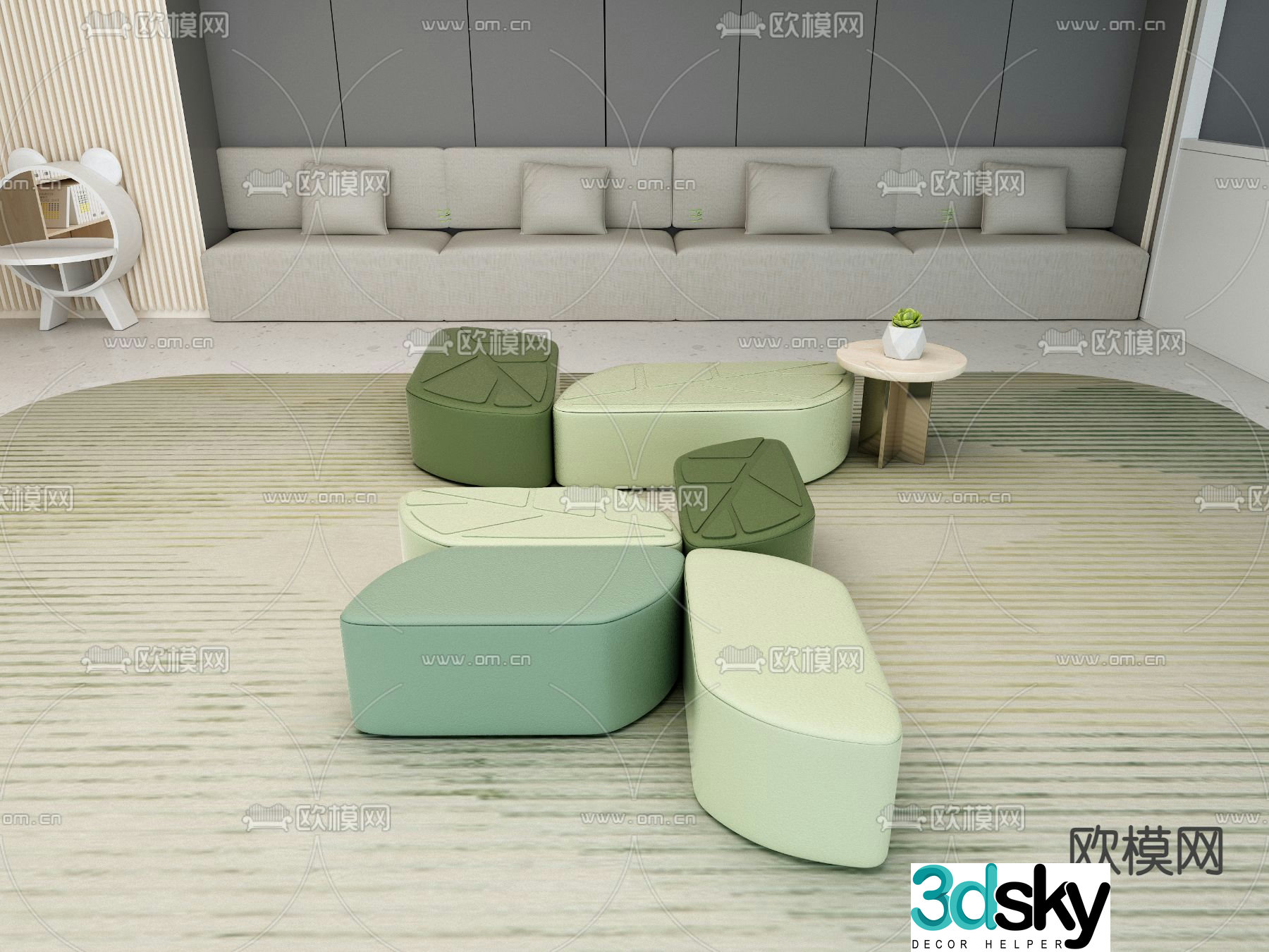 green stool leaf stool cartoon stool soft stool 3d model