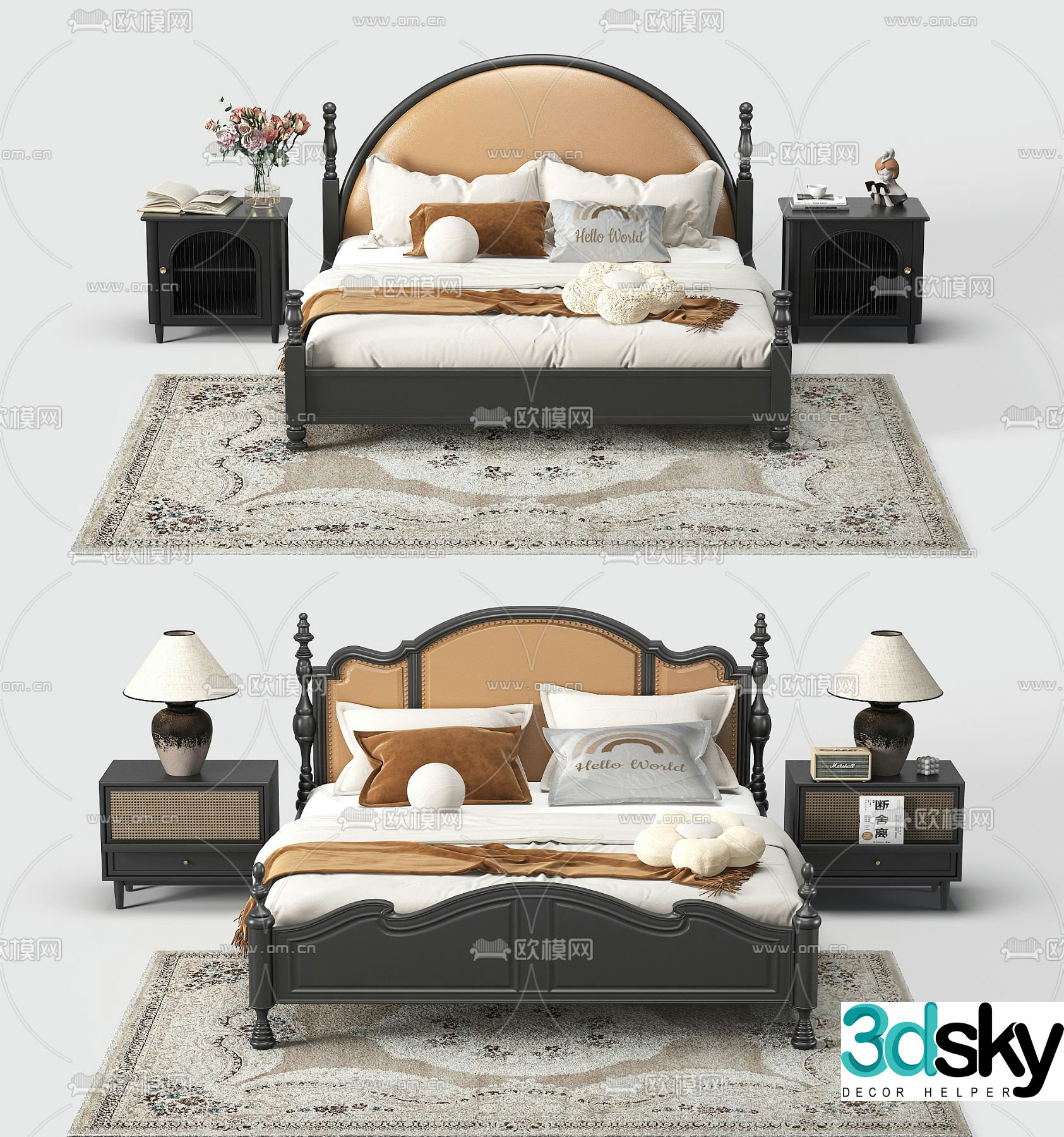 French double bed 3d model
