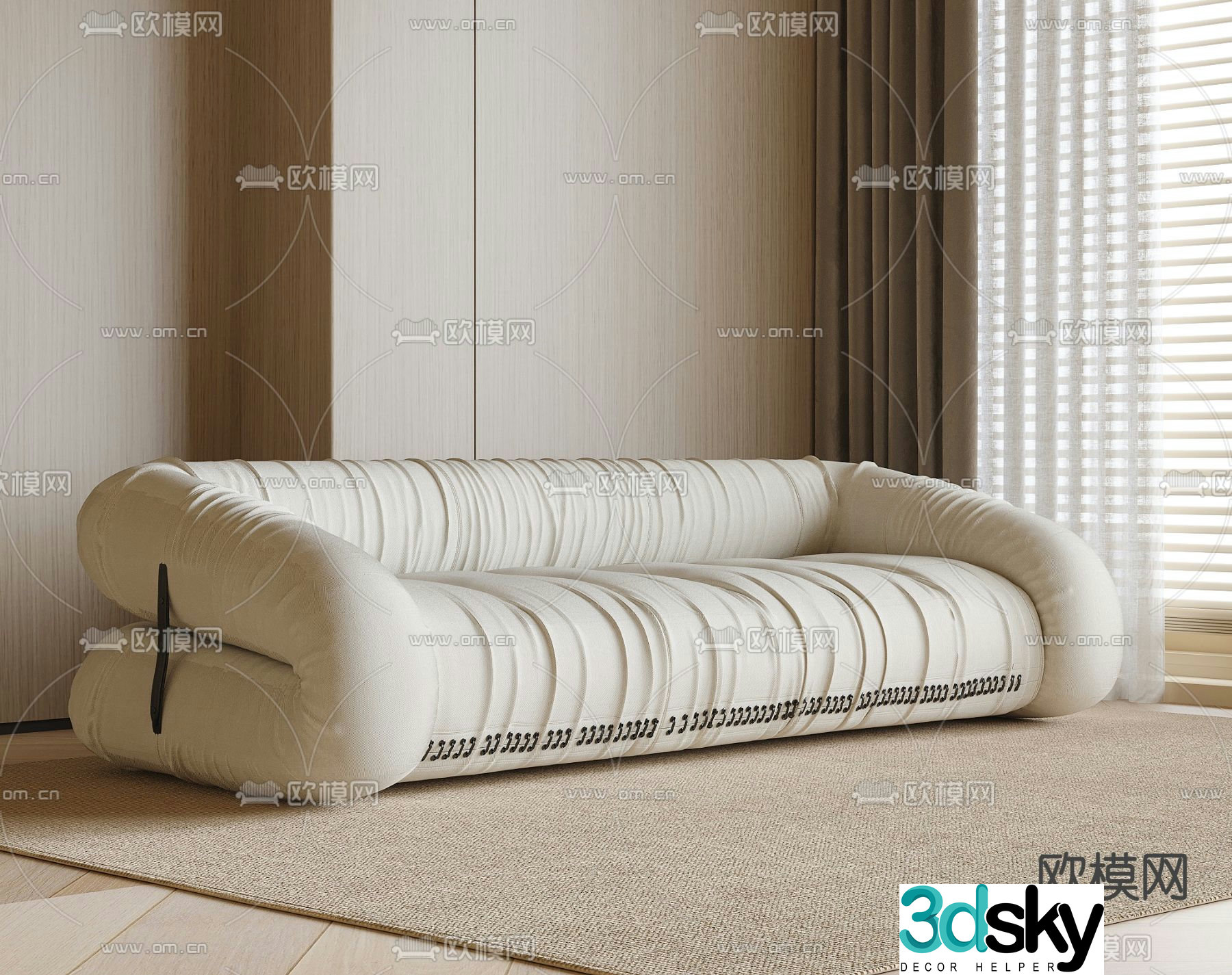 Multi-person sofa upholstered sofa 3d model