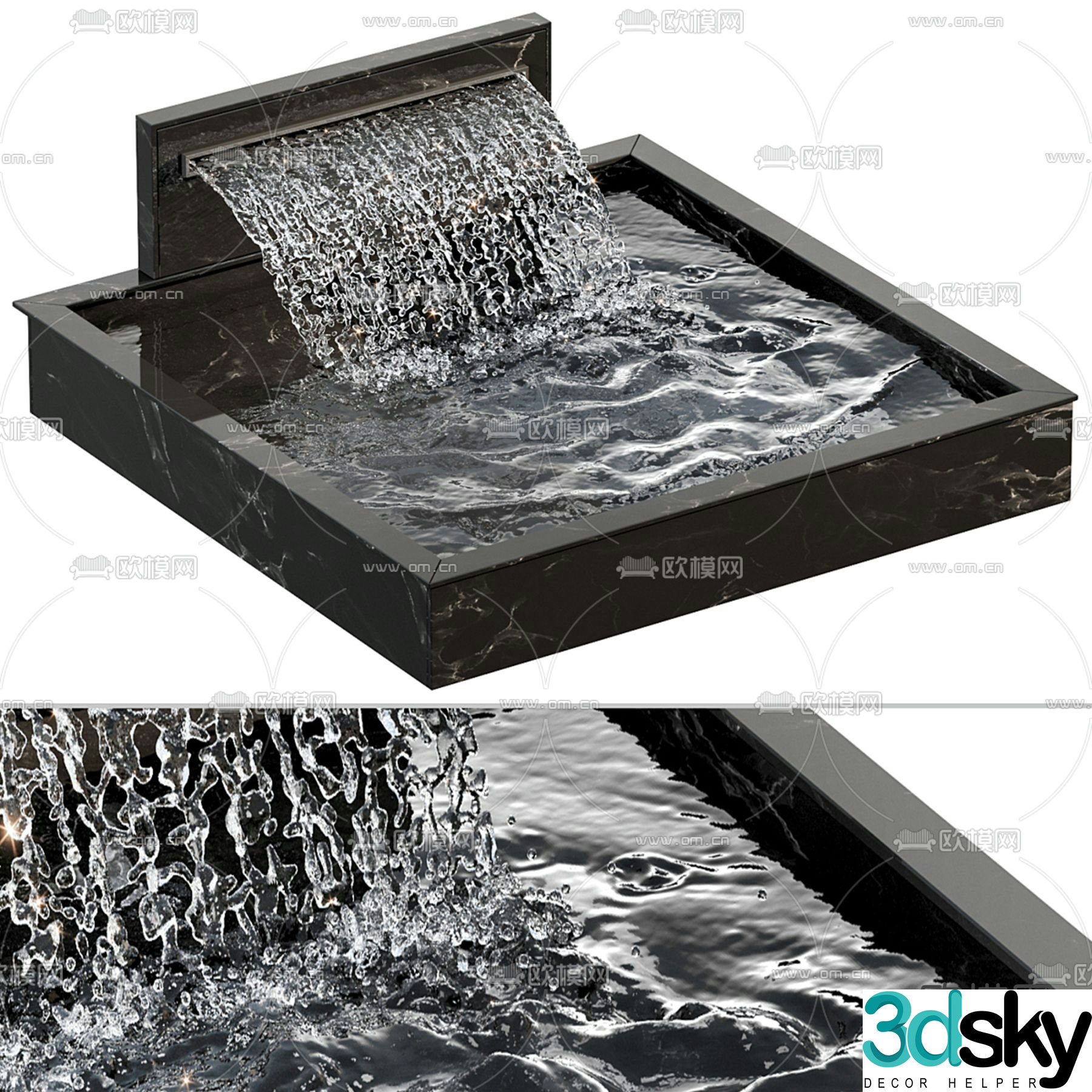 fountain flowing water pool 3d model