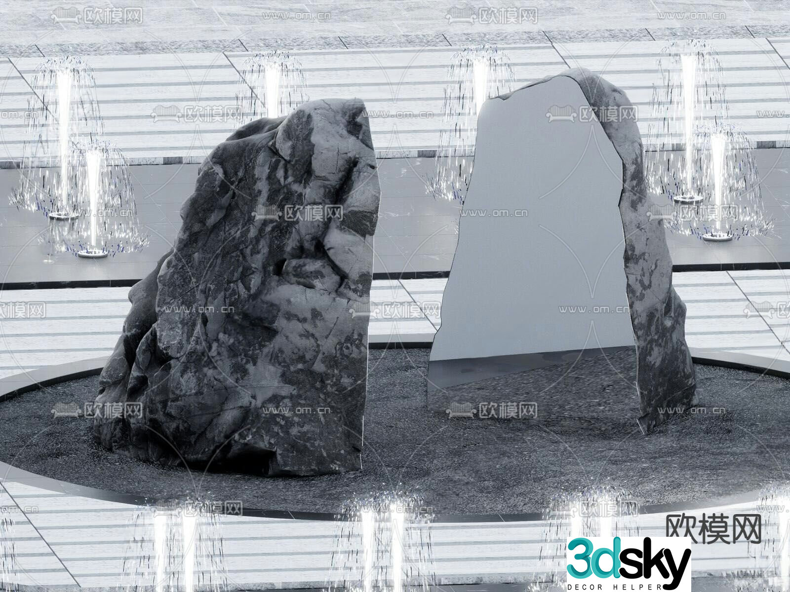 Mirror stone garden stone sliced â€‹â€‹stone 3d model