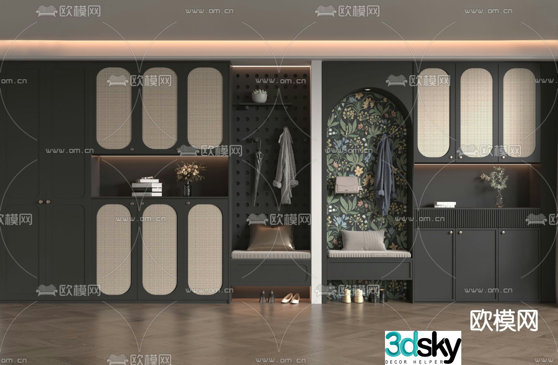 French entryway shoe cabinet 3d model