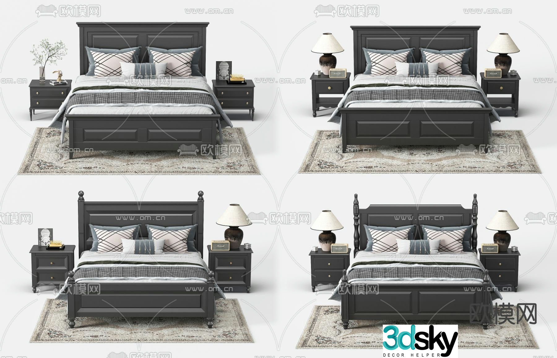 American double bed 3d model