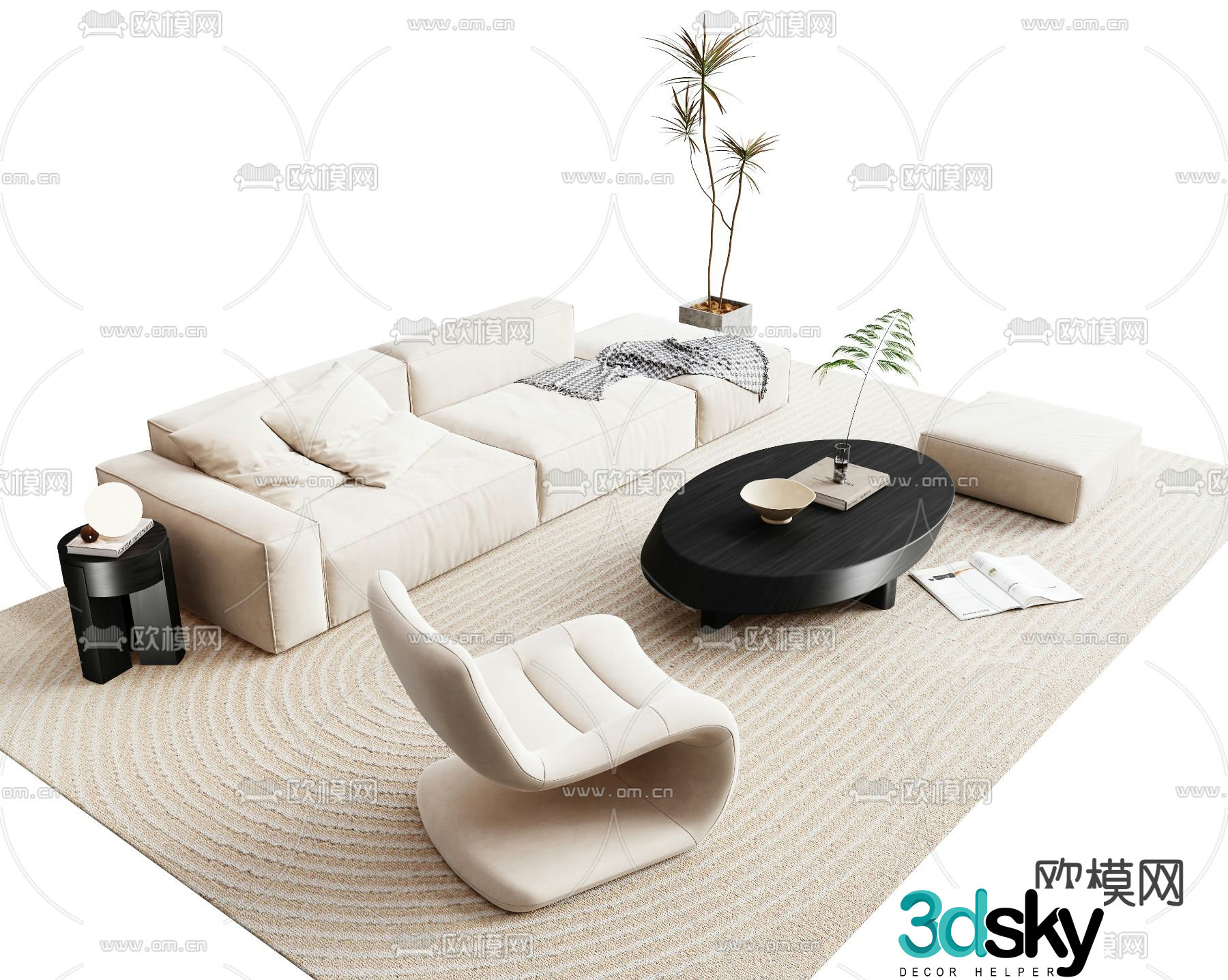 Cream style modular sofa 3d model