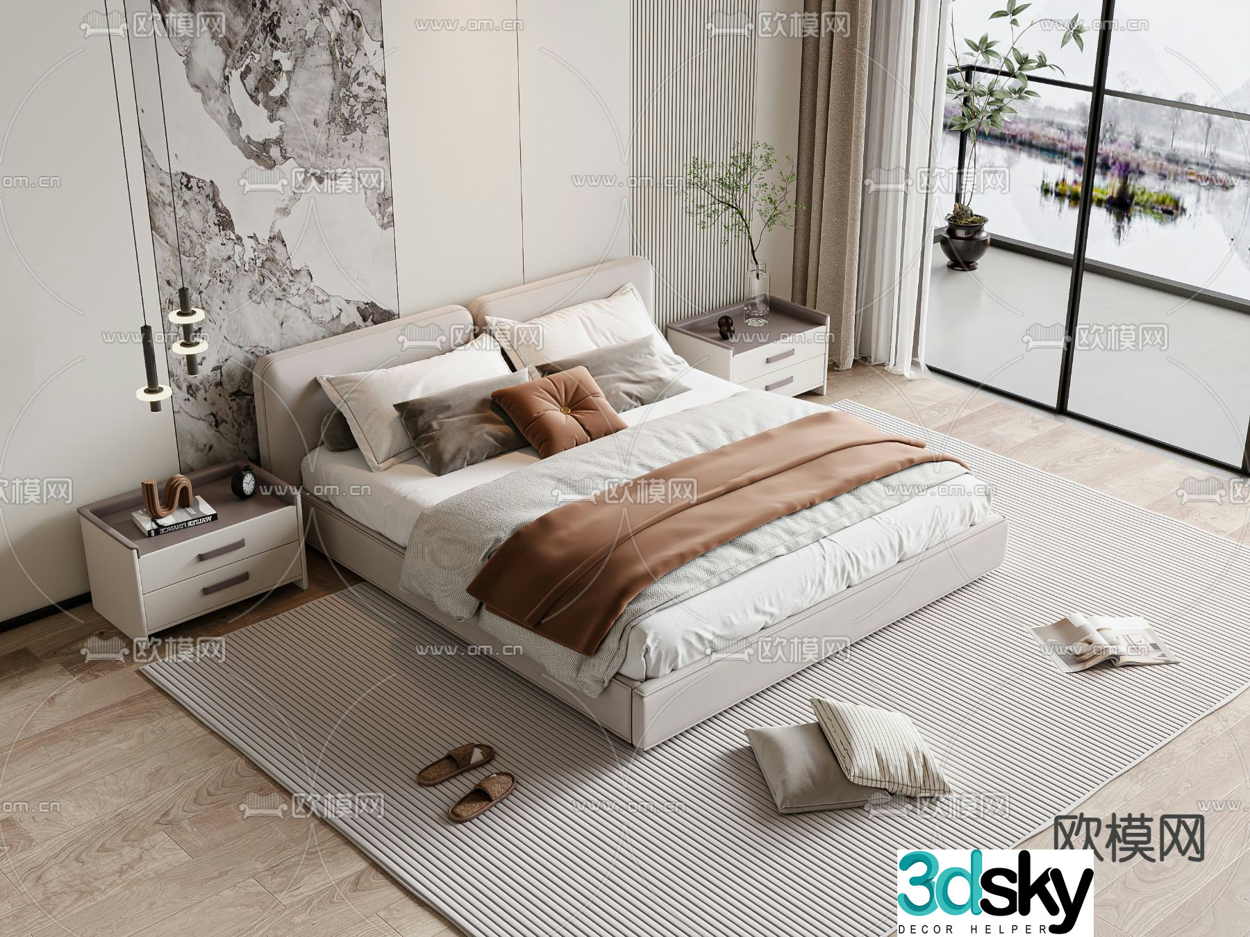 Modern double bed 3d model