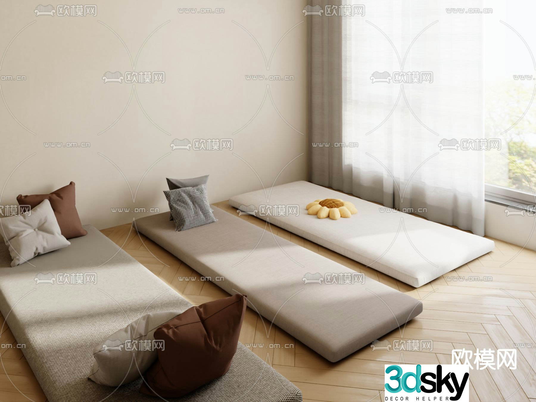 Cushion bay window cushion 3d model