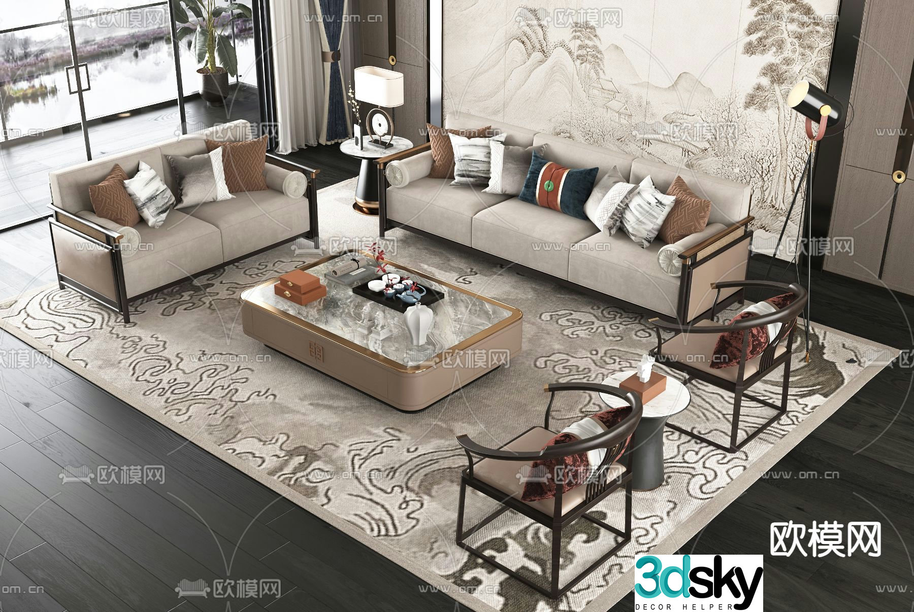 New Chinese style modular sofa 3d model