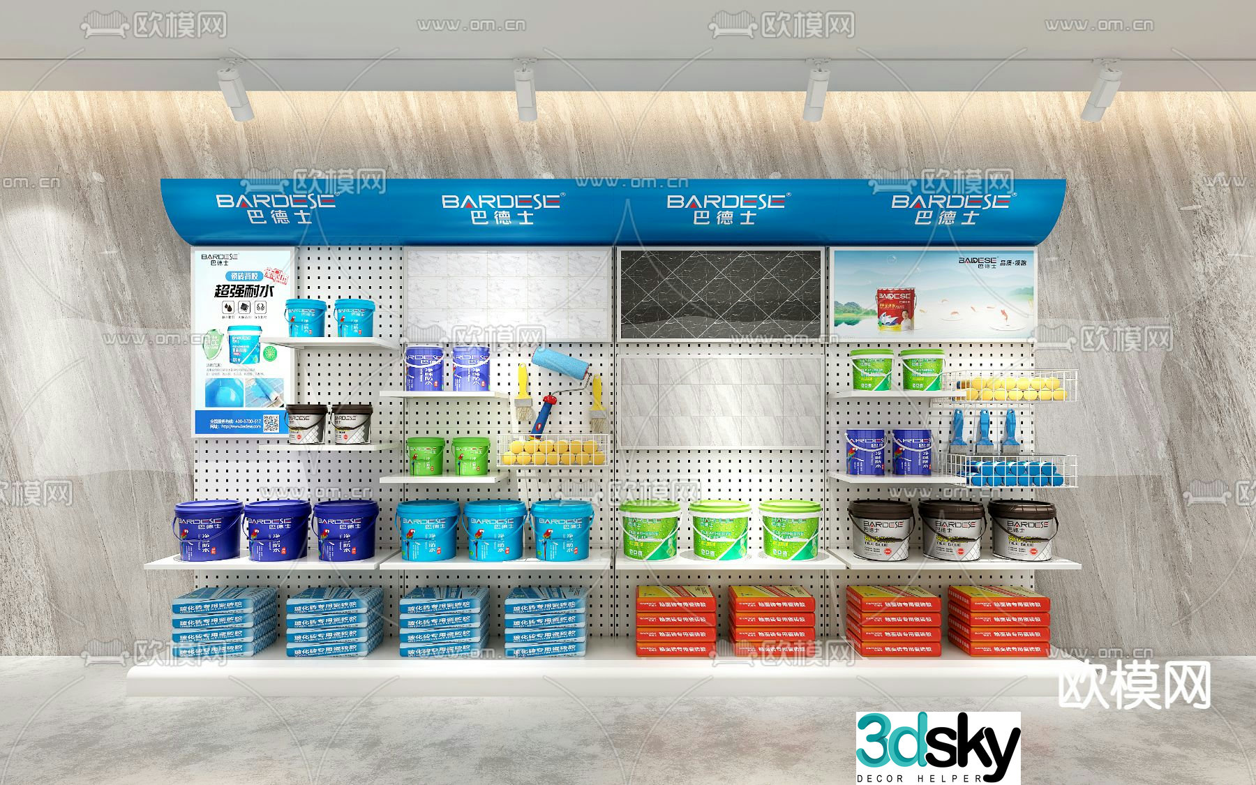 Latex paint shelf putty powder display cabinet 3D model