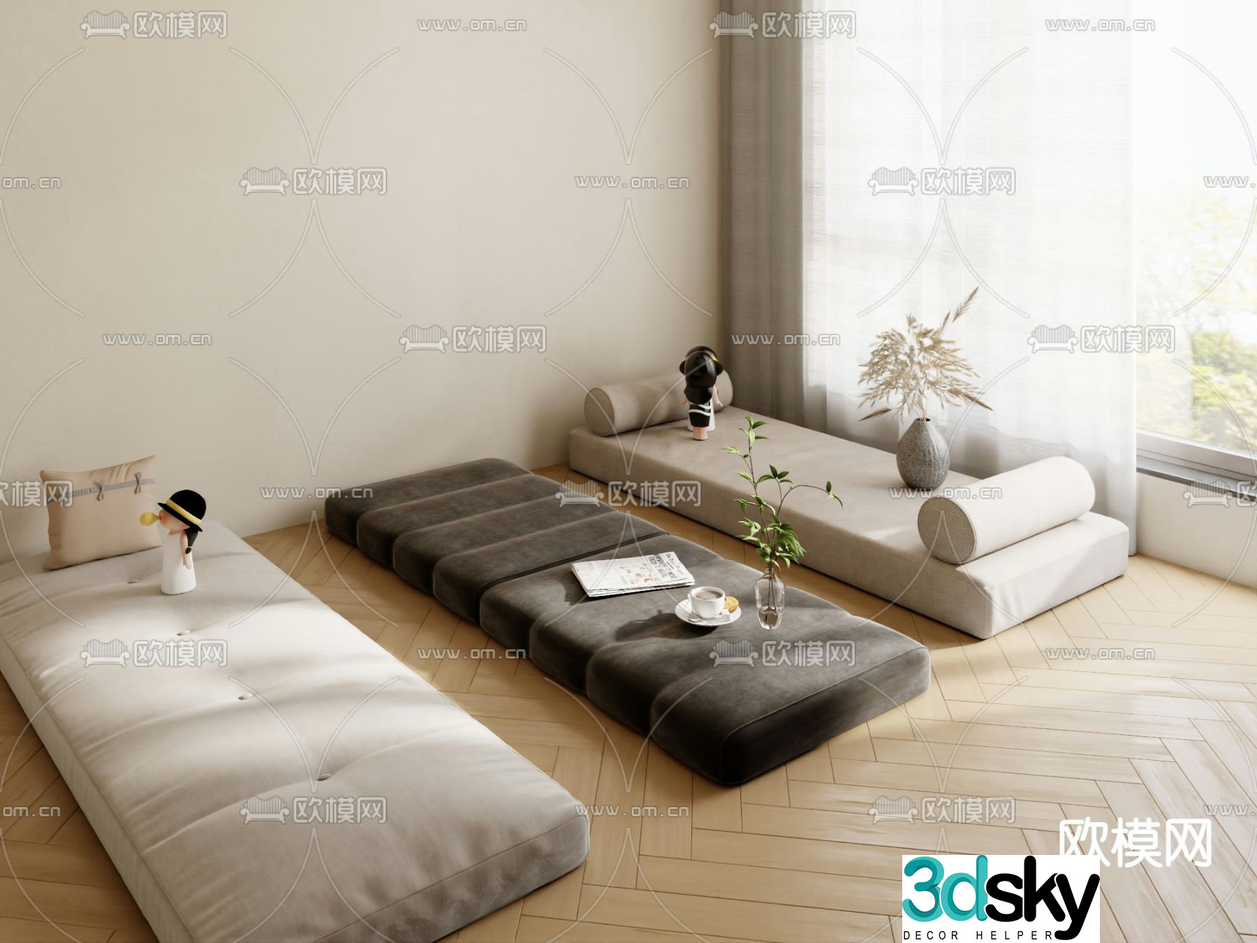 Cushion bay window cushion 3d model