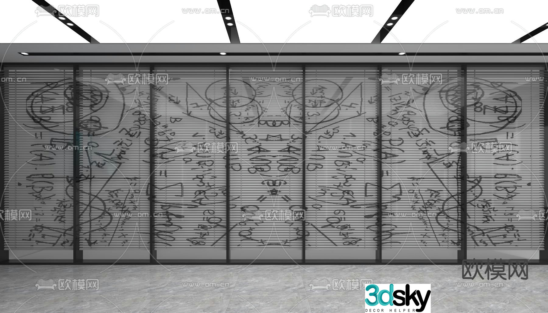 Office partition wall glass high partition 3d model