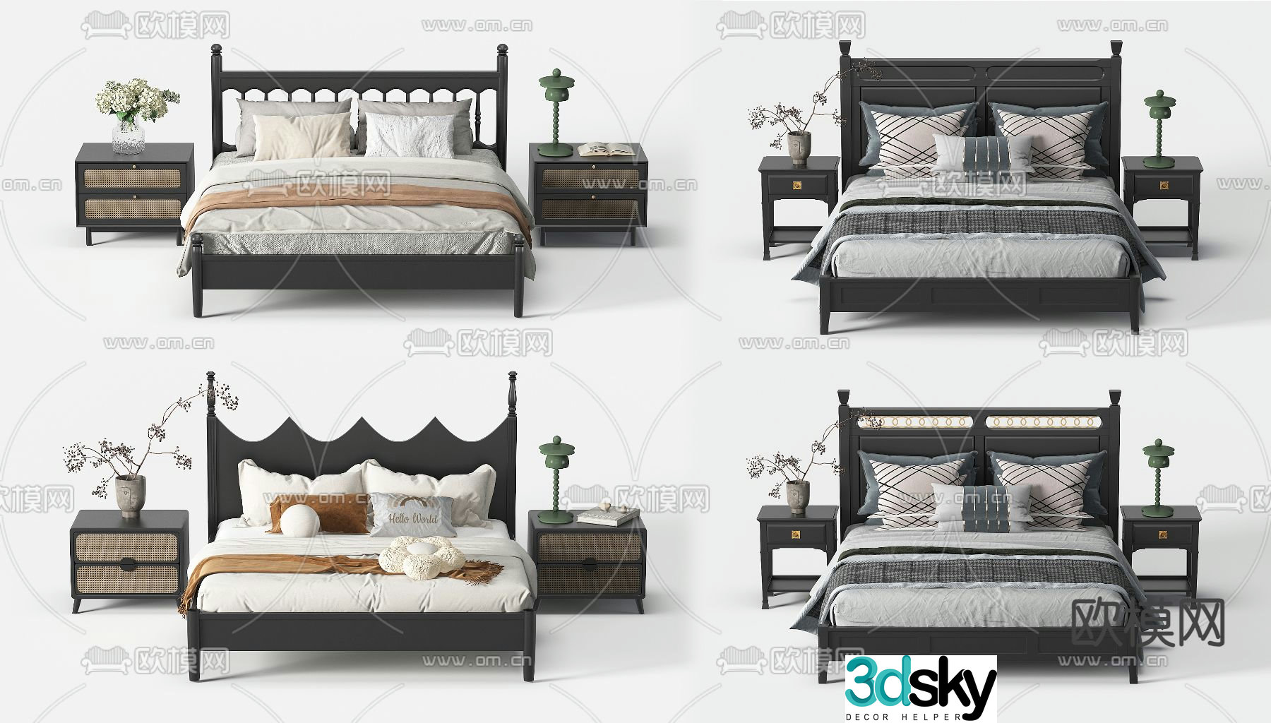 French double bed 3d model