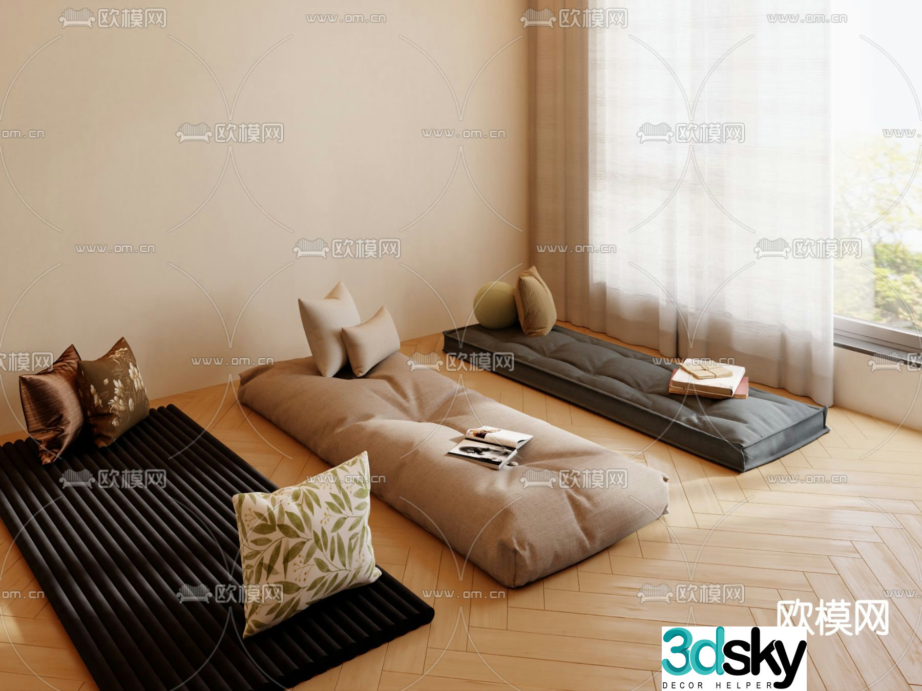 Cushion bay window cushion 3d model