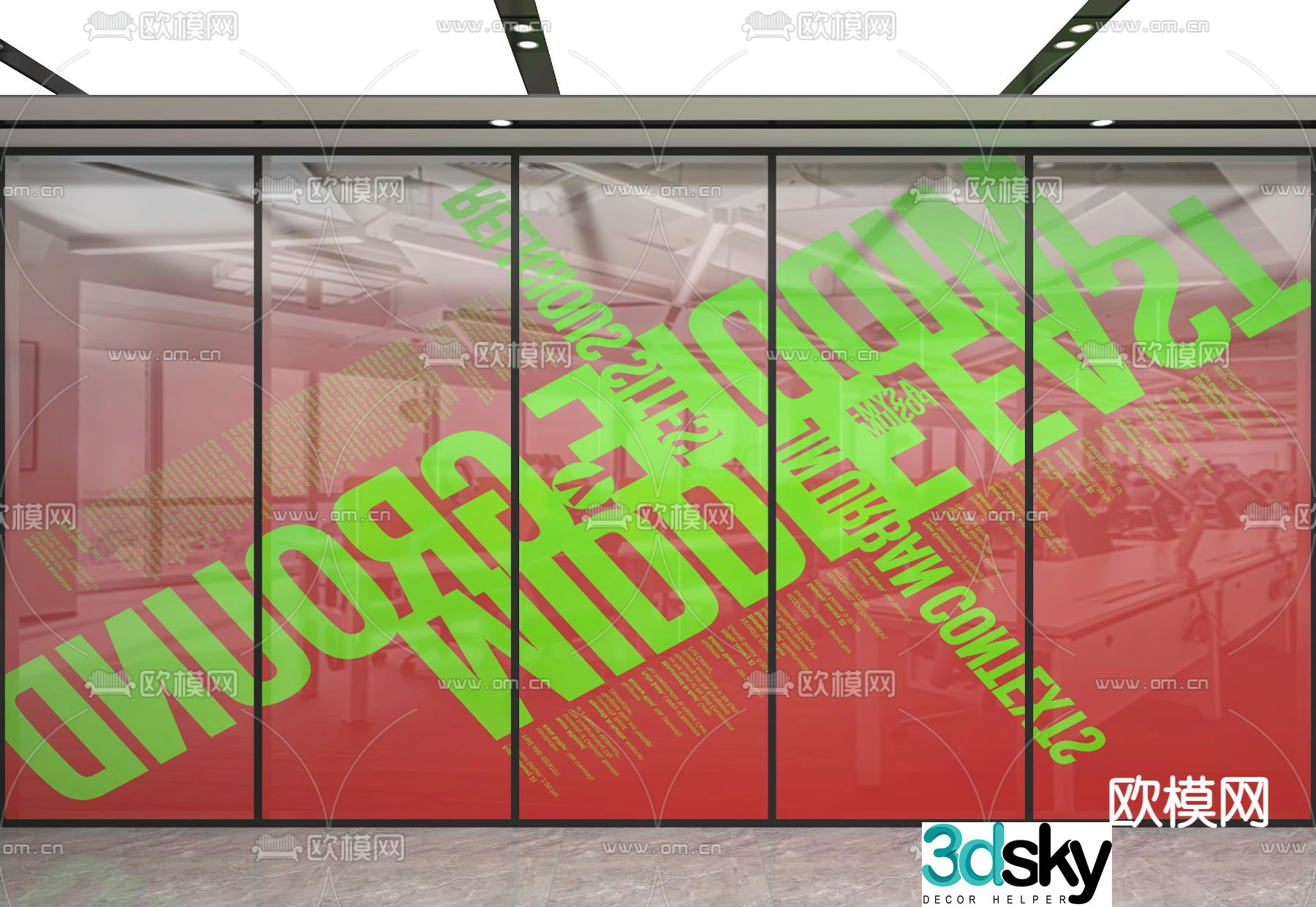 Glass partition office door high partition 3d model