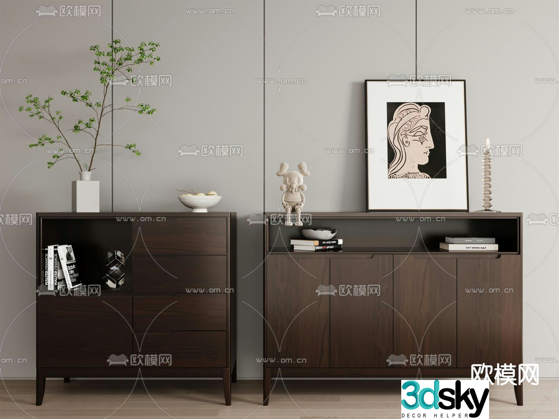 New Chinese style chest of drawers side cabinet entrance cabinet 3D model