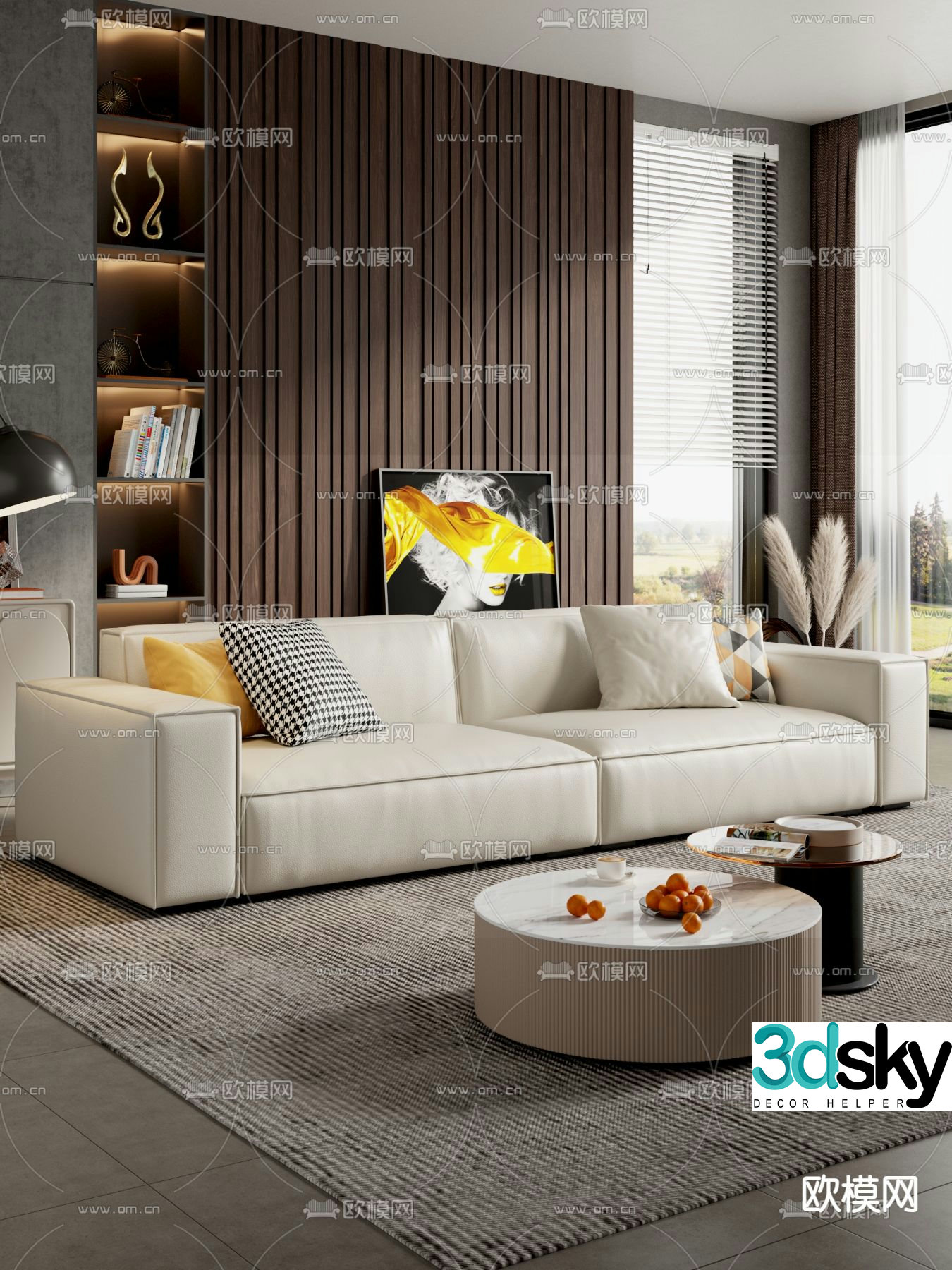 Double sofa leather sofa 3d model