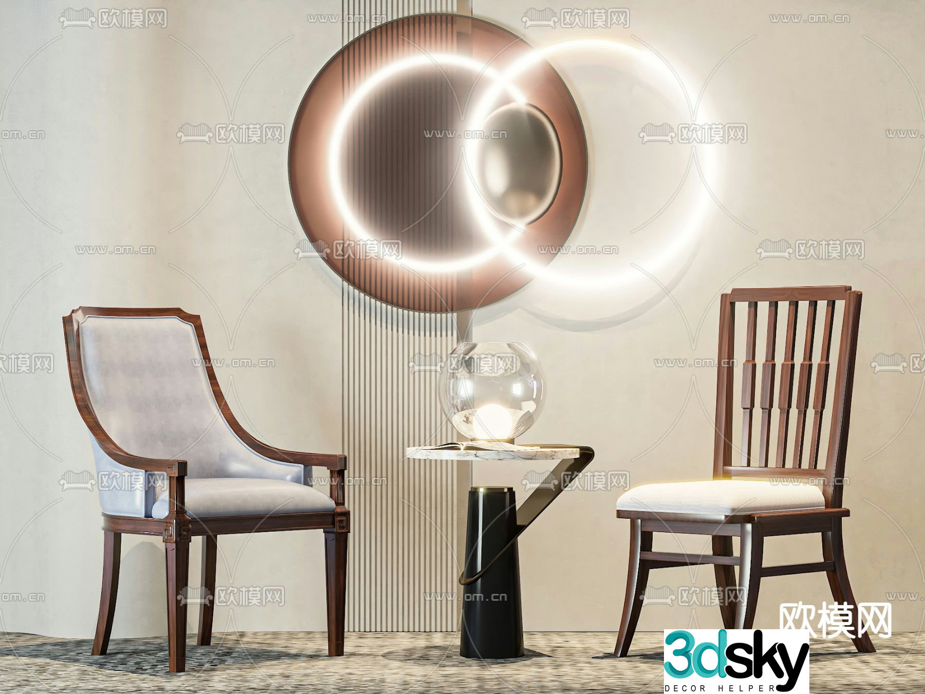 American chair leisure chair table 3d model