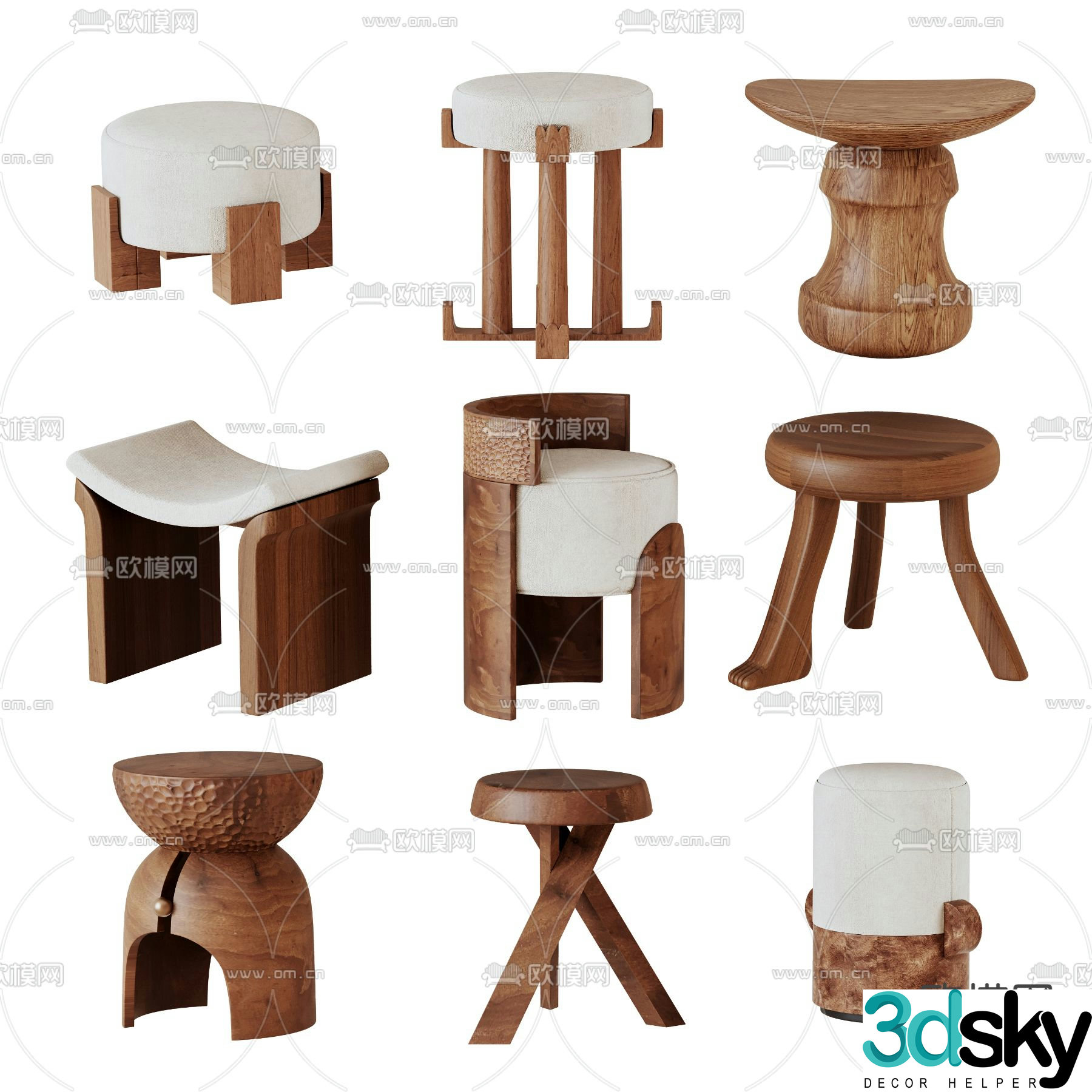 Medieval style stool round stool sofa stool shoe changing stool 3D model