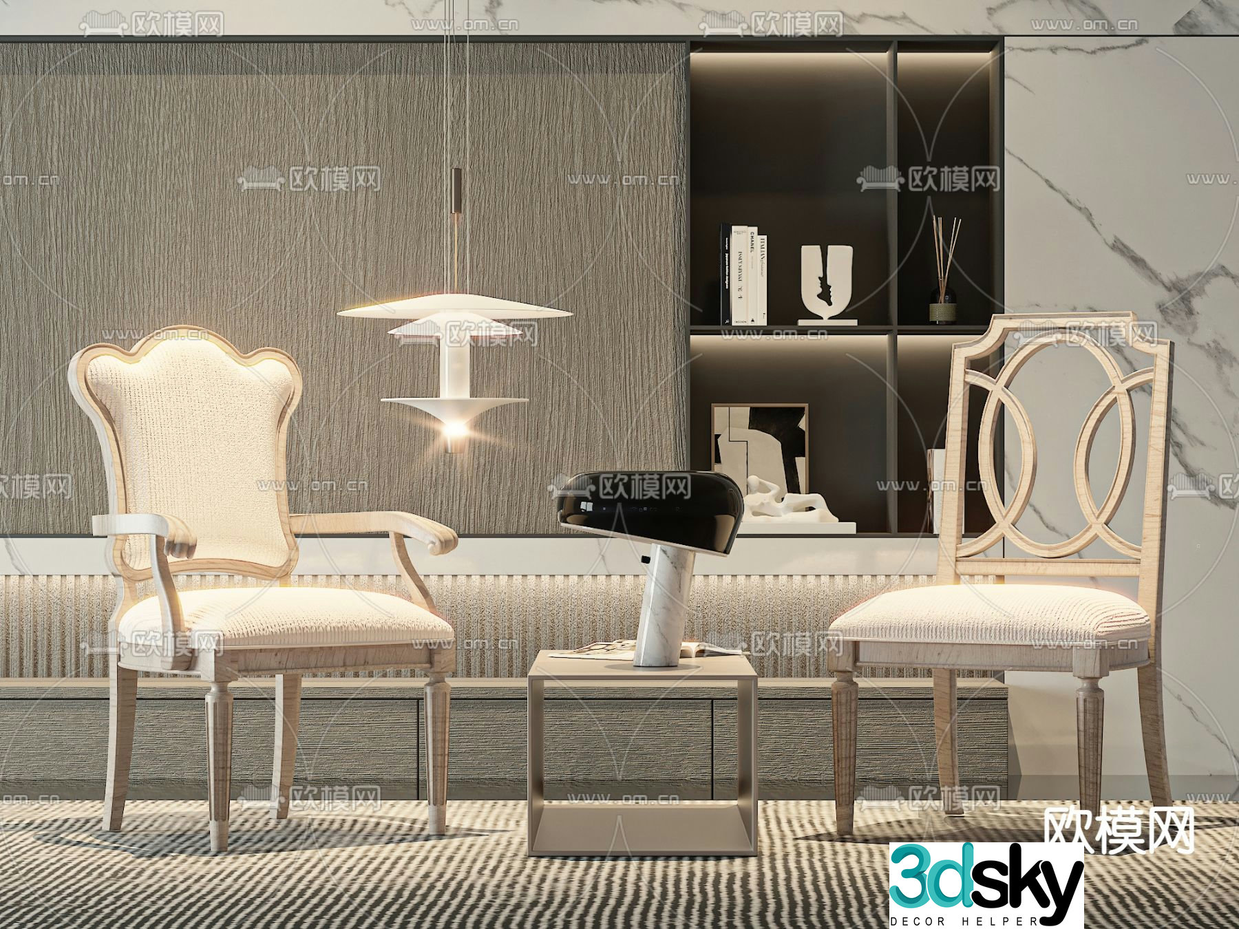 Simple European chair leisure chair table 3d model