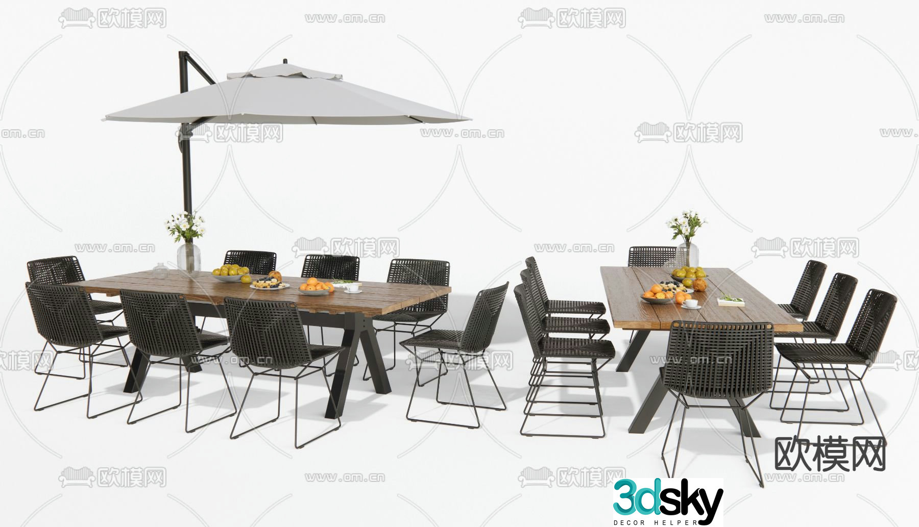 Outdoor tables and chairs camping tables and chairs parasol 3D model