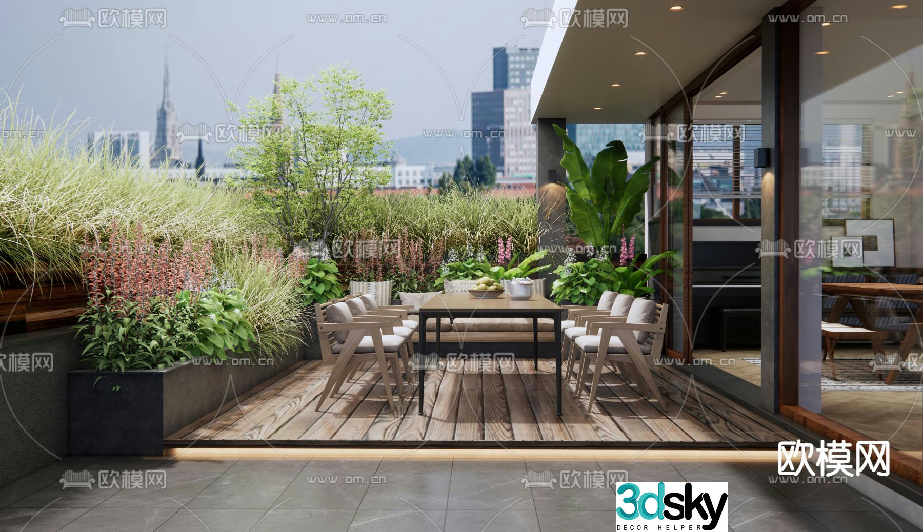 balcony terrace roof garden 3d model