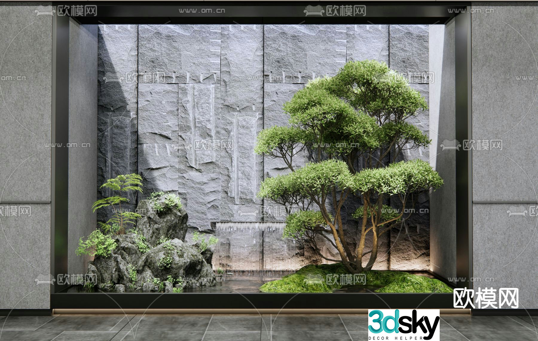 Rockery waterscape falling water landscape landscape wall 3D model