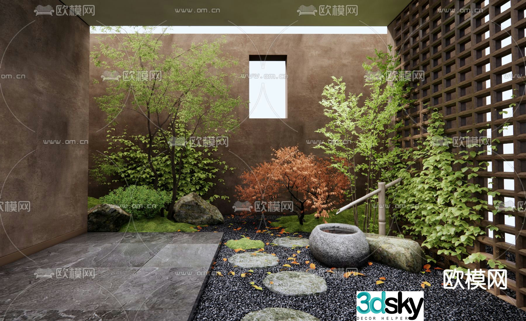 Patio Garden Dry Landscape Landscape Flowing Water Bowl 3D Model