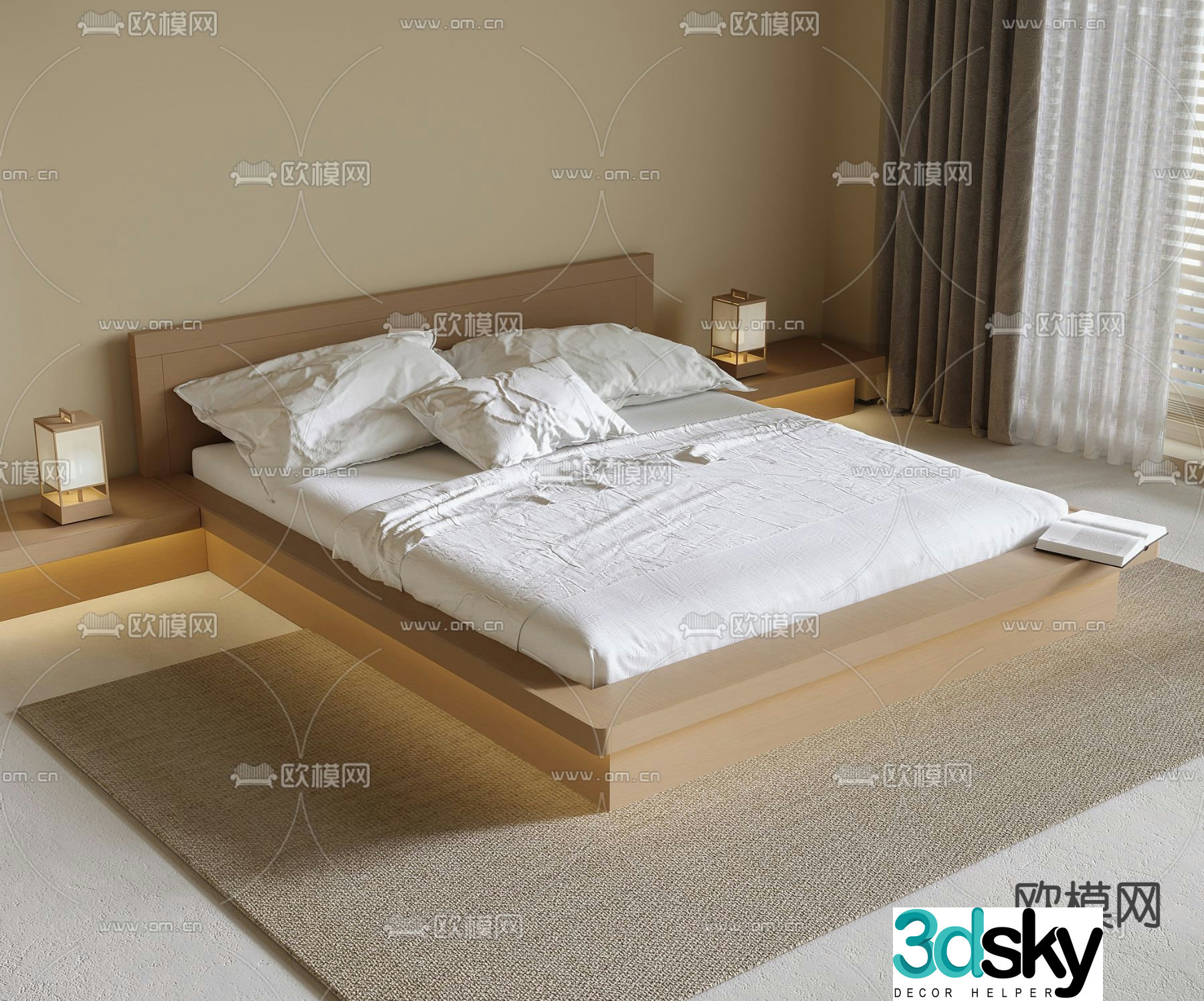 Japanese double bed 3d model