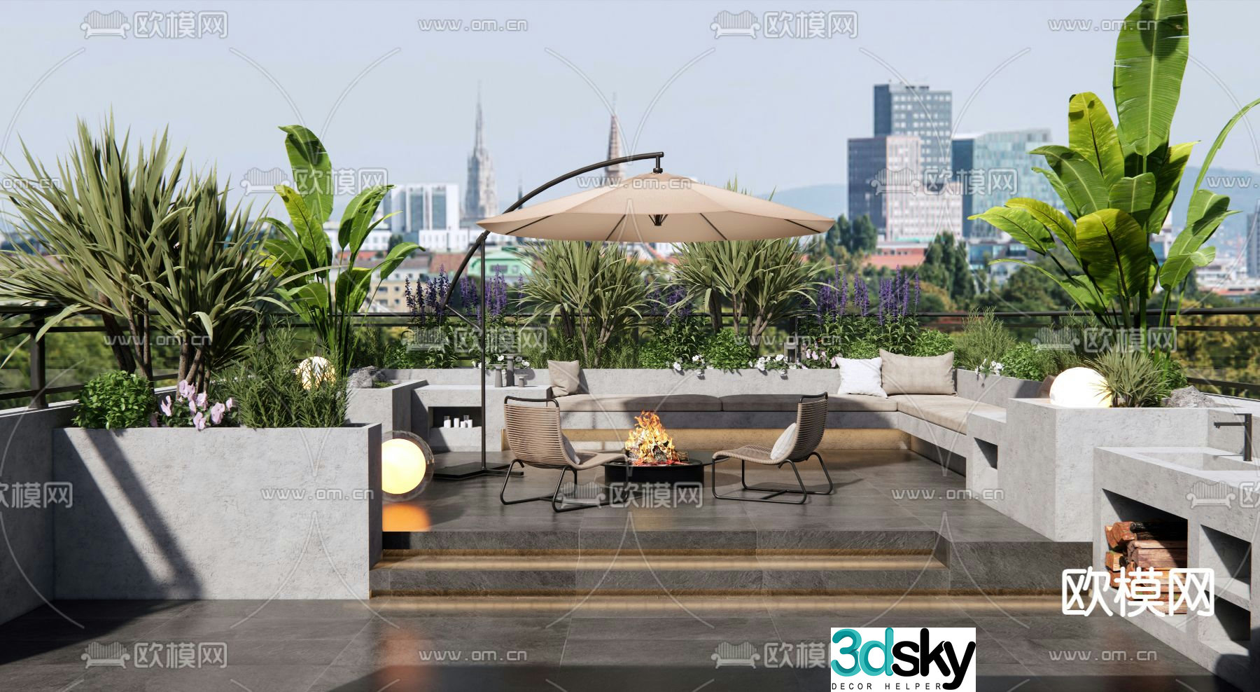 balcony terrace roof garden 3d model
