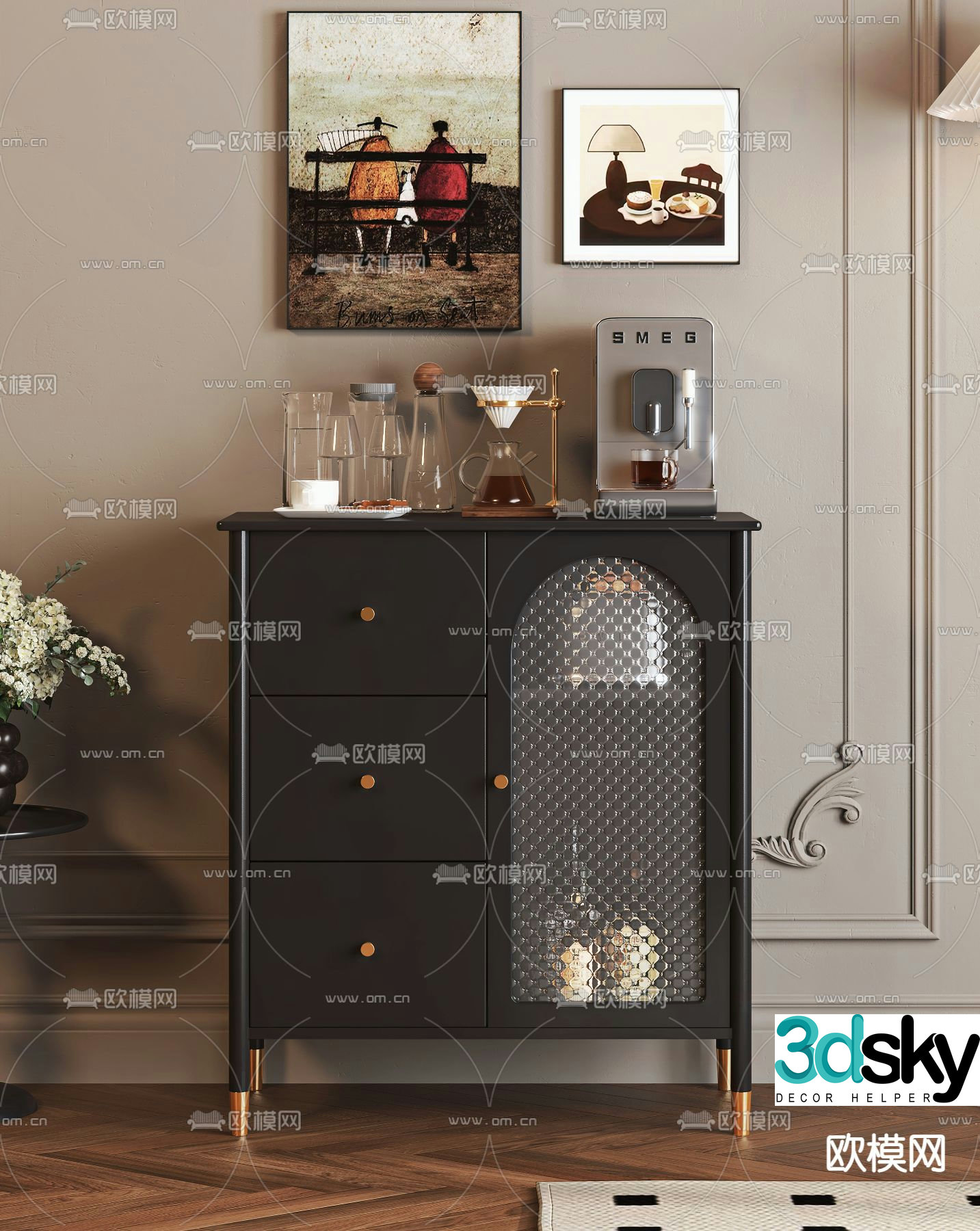 French sideboard Medieval style sideboard 3D model