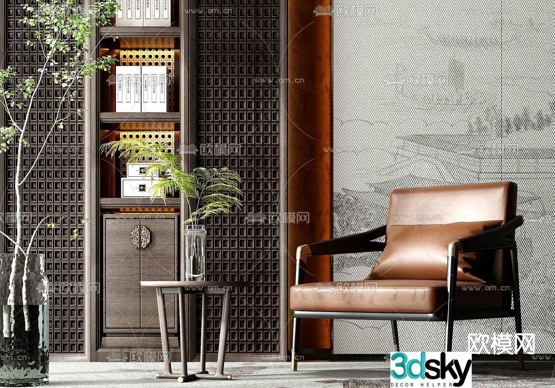 New Chinese style sofa chair leisure chair table 3d model