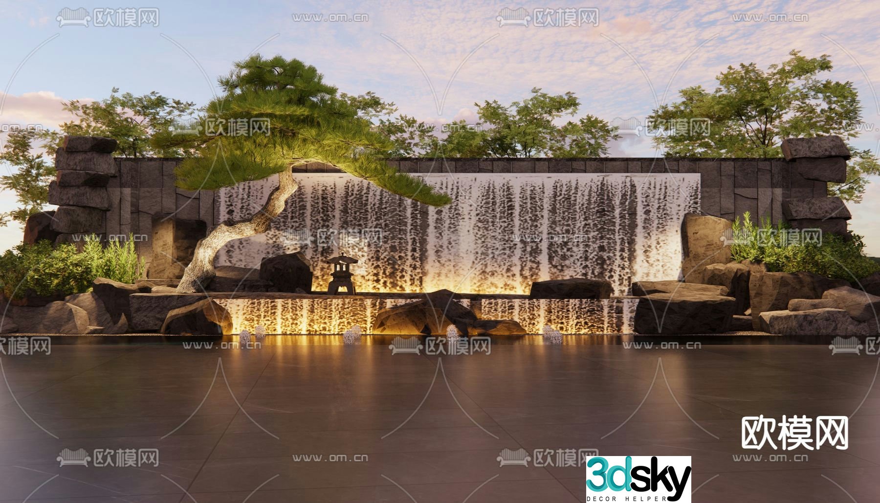 Rockery water feature falling water feature wall fountain waterfall 3D model