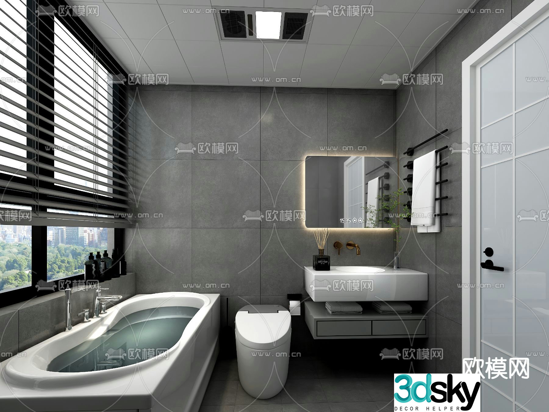 Advanced gray bathroom 3d model
