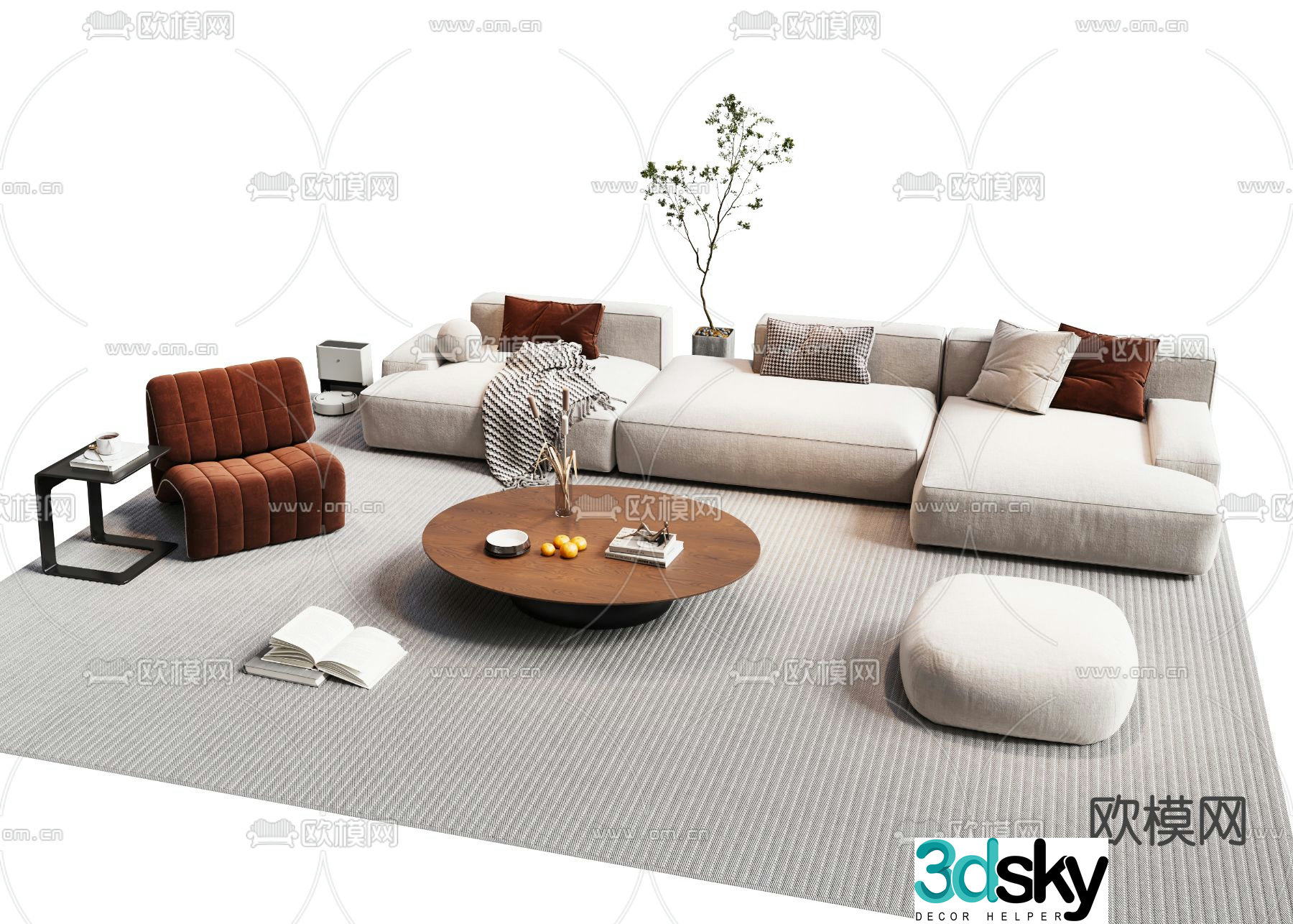 Cream style modular sofa corner sofa 3d model