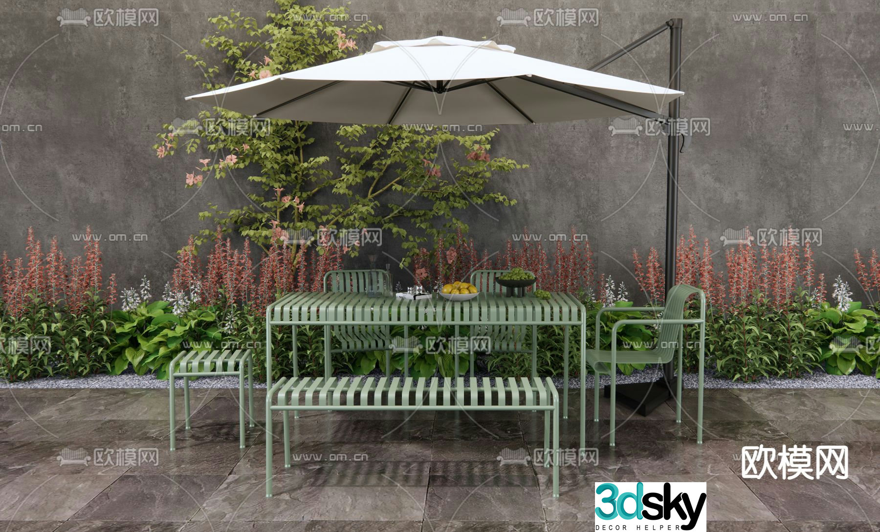 Outdoor tables and chairs camping tables and chairs parasol 3D model