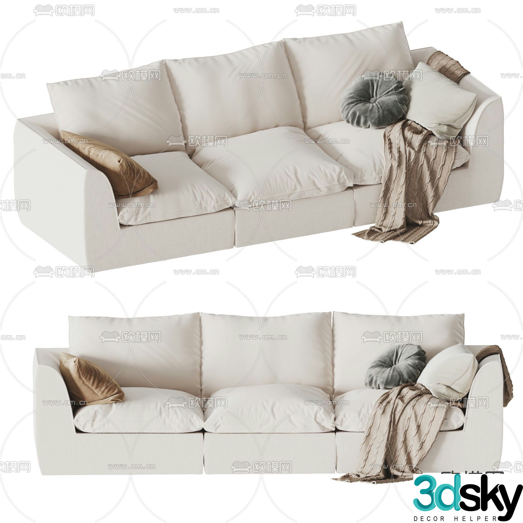 Cream style sofa three-person sofa multi-person sofa 3D model