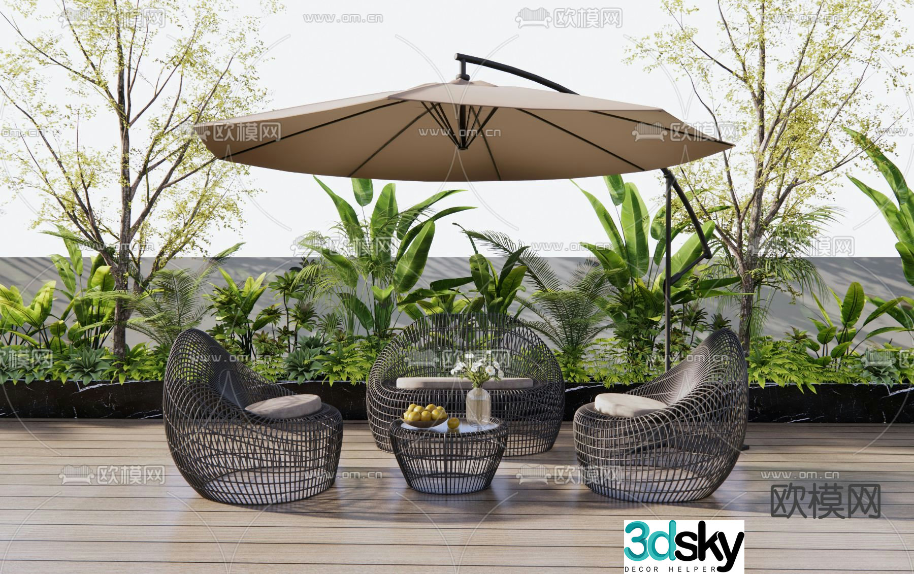 Outdoor sofa patio sofa parasol 3d model