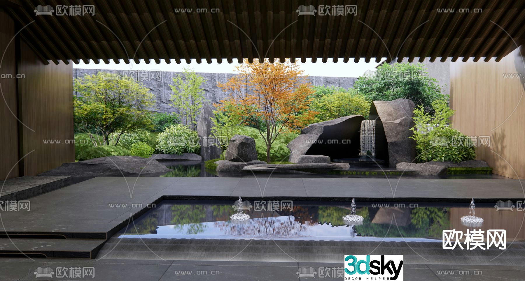 Patio Garden Rockery Waterscape Falling Water Landscape 3D Model