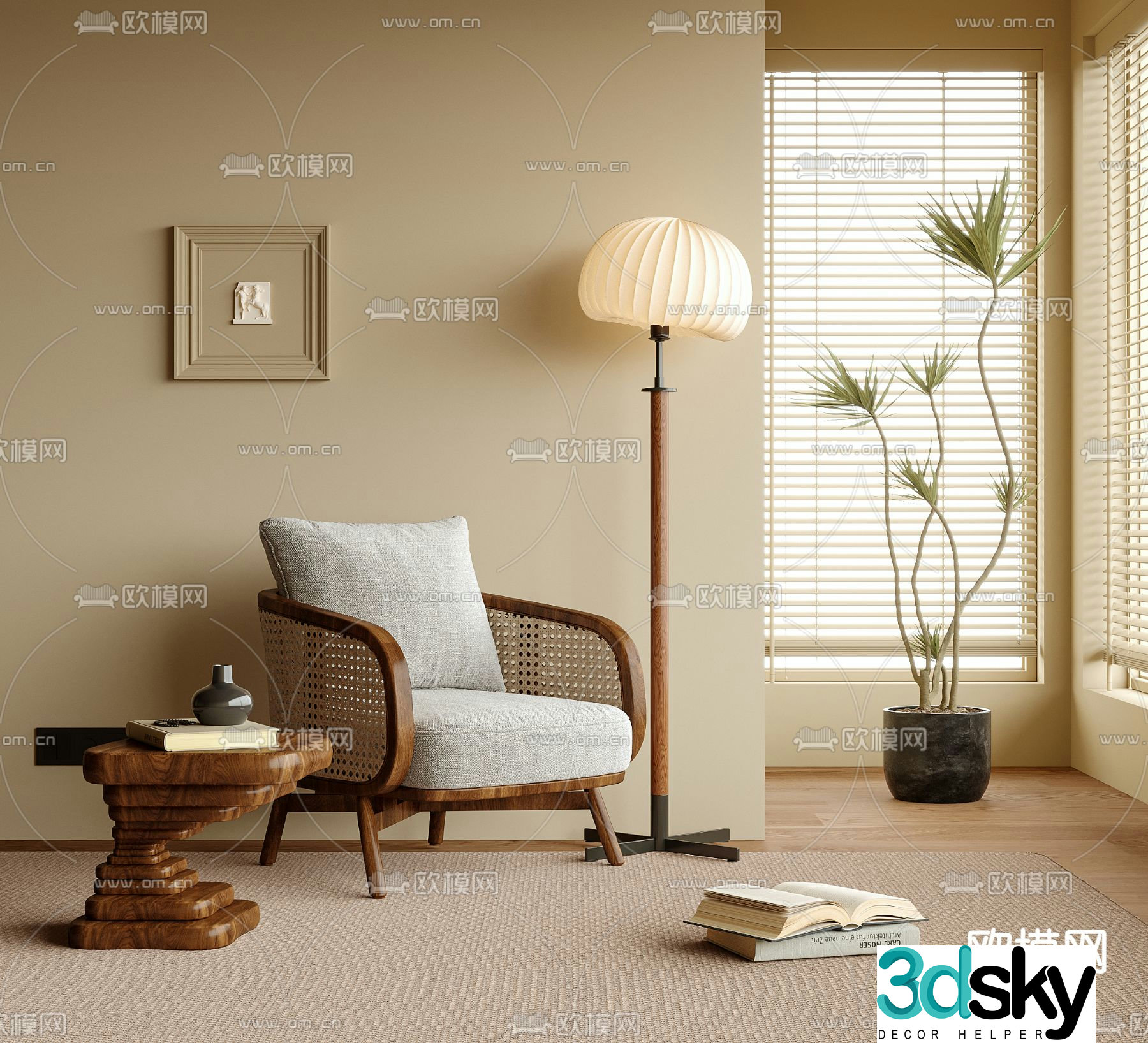 Rattan chair leisure chair table 3d model