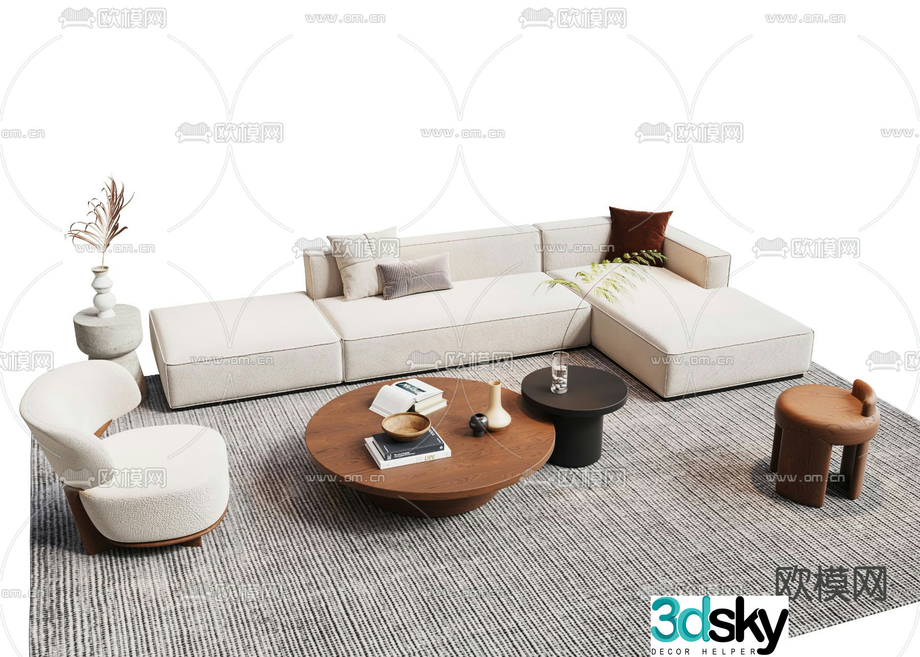 Cream style modular sofa corner sofa 3d model